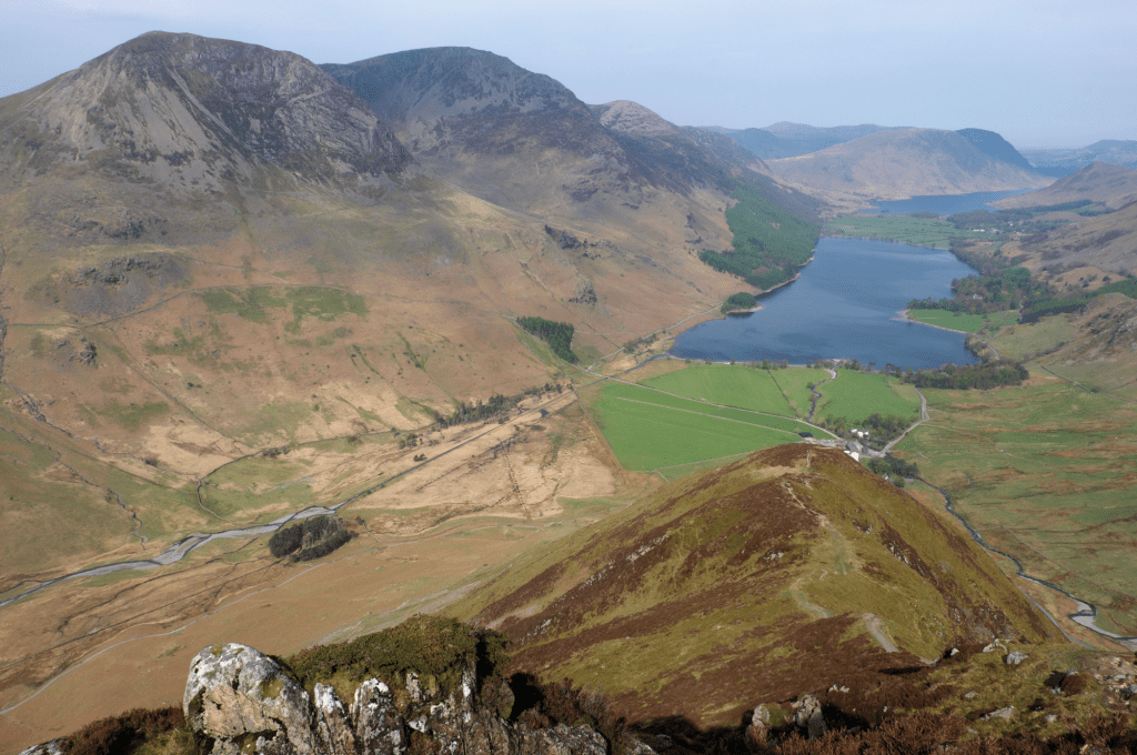 From Fleetwith Edge, looking down to Buttermere and across to the High Stile range_VCROW