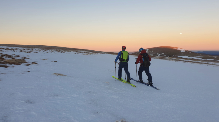 backcountry skiing Main image: The setting sun after a long journey day through the Cairngorms | Credit: Emma Holgate
