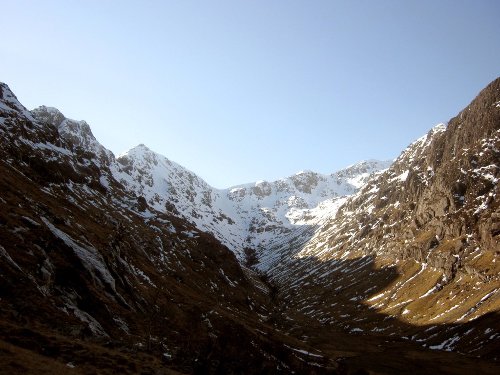 Stob Coire Sgreamhach - The famous view of the Lost Valley's head in vintage winter conditions. Credit: Alex Roddie
