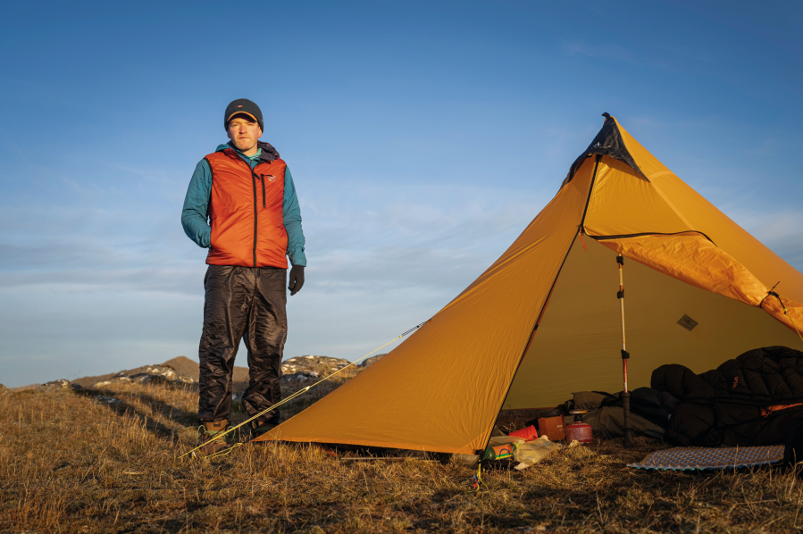 David in Kintail recently, wearing the Sigma Vest and trousers - credit D Lintern