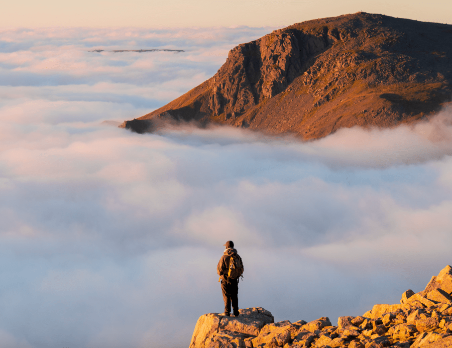 Great Gable poking its head out of the clouds, shot from Great End.