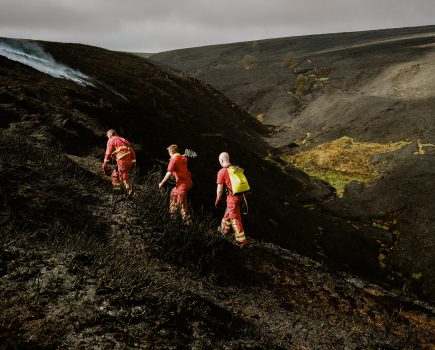 Firefighters from Cheshire Fire and Rescue service continue to work to tackle a large moorland fire near Errwood Reservoir in the Goyt Valley, near Buxton in the Peak District. Derbyshire, England. 3rd May 2025.
