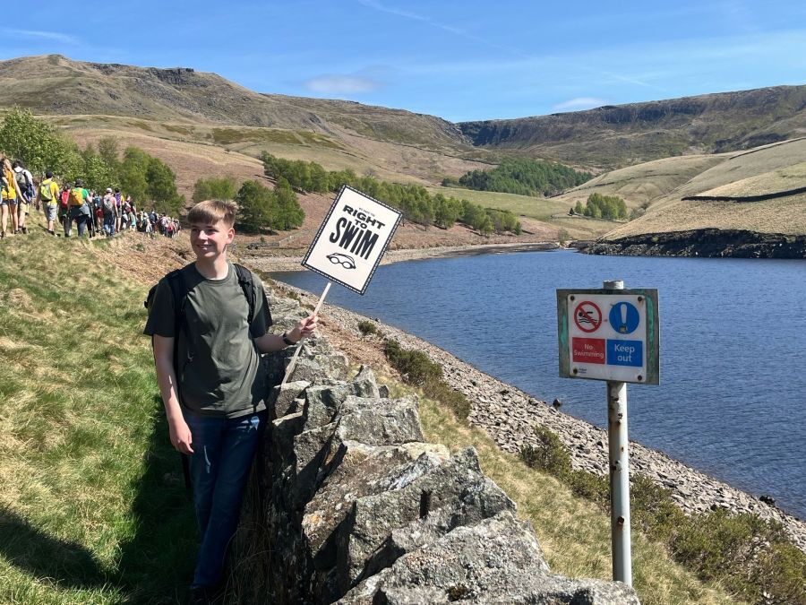 The Kinder resevoir signage - and its opposition. Credit: Crusau Weston