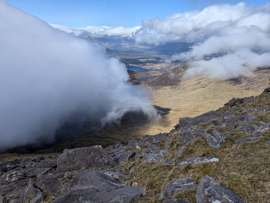 The clouds put on a show on the ascent to Beenkeragh, the second-highest peak in Ireland, and part of the Kerry biosphere. Credit: Francesca Donovan
