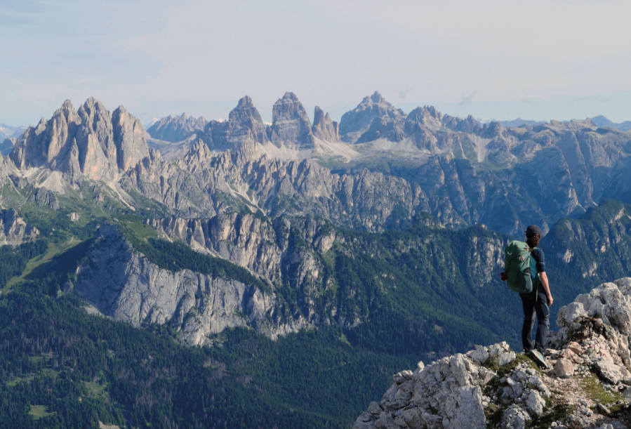 Strada Sanmarchi Marmarole 9. Views north over the Tre Cime di Lavaredo