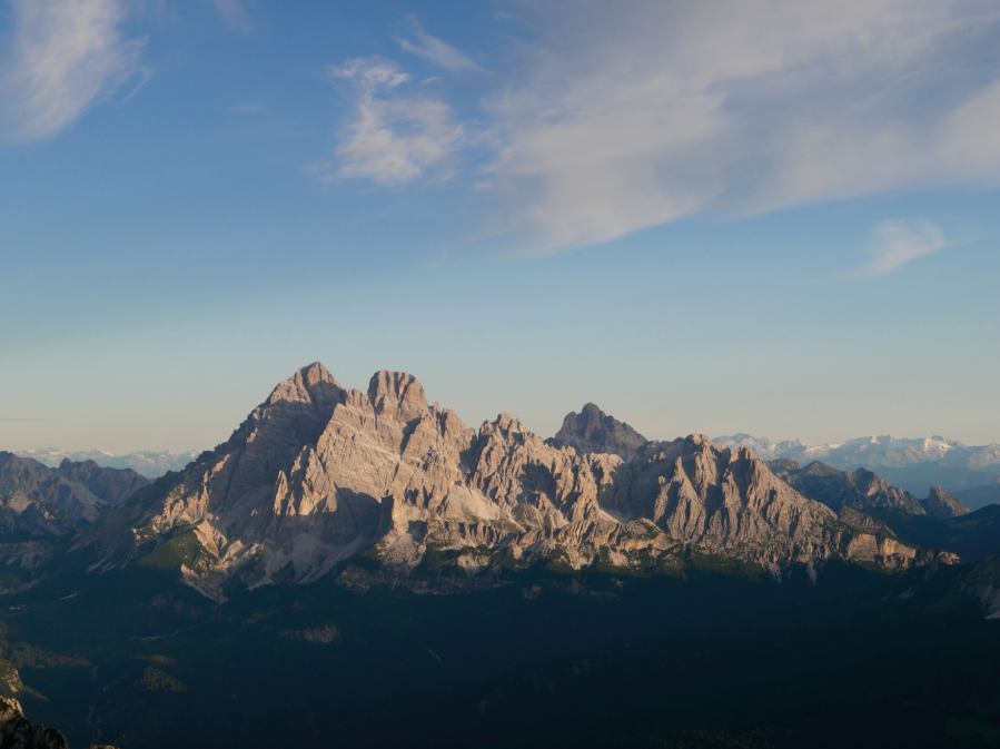 Monte Cristallo just ater dawn on our first monring. Credit: Charlie Jarvis