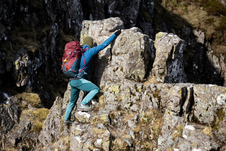 A steep step down on the ridge