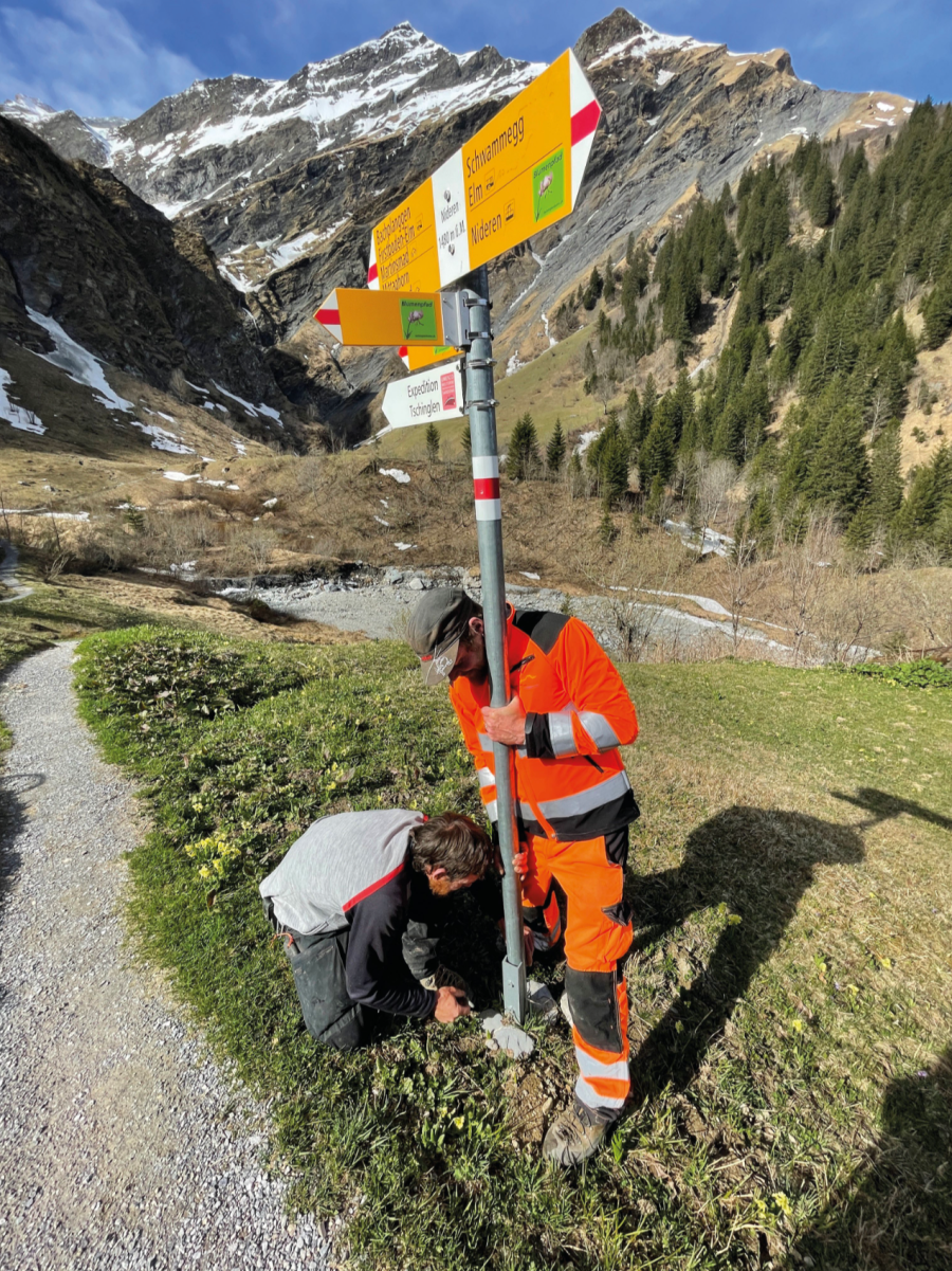 Footpath signposts were reinstalled once the winter snow had melted away - Glarus Alps