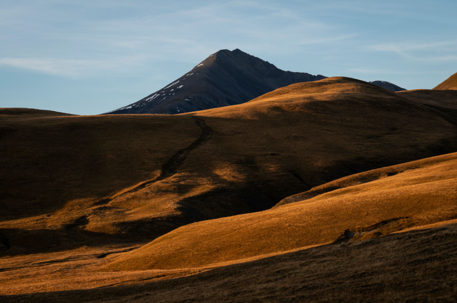 Evening on the Altiplano 

Our second night out, high on Plateau d’Emparis, each of us camped on different rises. The scale of the mountains and of the walk were just beginning to make themselves felt. Eagles rode the thermals on the stiff climb to the plateau, and sheep grazed the grasslands. It felt odd to see a farm truck at this altitude the following morning, the shepherds doing their rounds at over 2000m. It made me think of both of the Lake District and the Mongolian steppe.  
