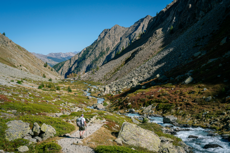 A slightly sunstruck and woozy descent from Col d’Arsine towards our riverside camp near le Casset. We’d had our first close encounter of the Marmot kind earlier, as we padded into the high mountains under Pic de Neige Cordier. There we met with this stunning aquamarine river and followed it all the way back down to the valley. The variety of landscapes in a single afternoon was genuinely staggering. The following morning, it was sharp black coffee at the tabac and filling our boots at the boulangerie… such is the joy of this walk. Credit: David Lintern