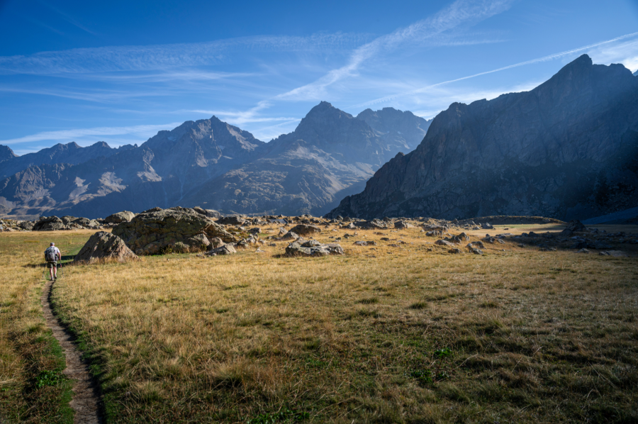 A brief moment in time caught as we moved in flowy tandem towards coffee and cake at Refuge de Vallonpierre. The walking had been good that morning – we had crossed our col early as the sun cut laser beams through the teeth of La Sirac. The hut warden there had enjoyed a whole summer in the mountains, but her season was drawing to an end and she was apprehensive about leaving and joining a busier kitchen in a city. 