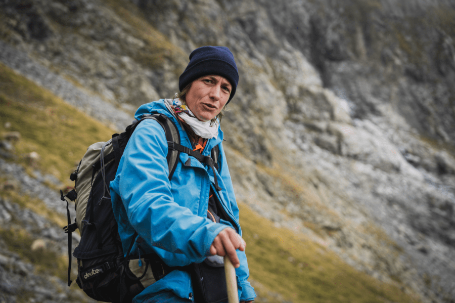 On the last big climb to the final col, I hung back to chat to Aline Robert, who asked me almost as many questions as I did her. Along with her husband, she cared for a flock of 500 between June and October each year – “He is usually around”, she joked, “except when it rains, like this morning!” We talked about seasonal grazing, the love of her work, and our global predicament. “We want to save nature, but we want to live in nature. Everyone wants to look after nature, but then we have technology (pointing to my phone), so there is a conflict there, no?”  