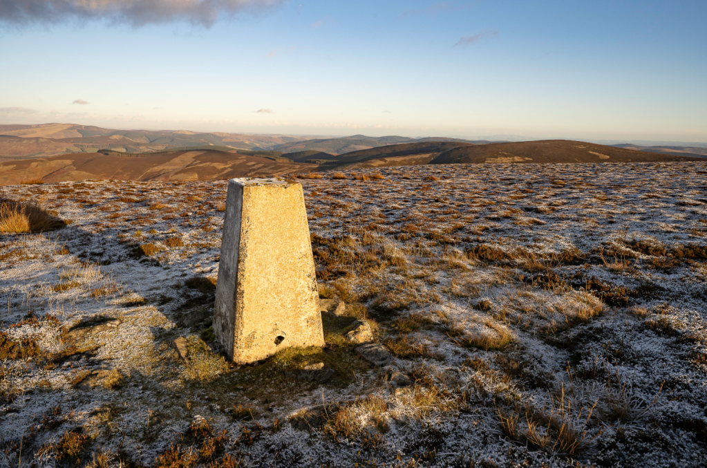 12_Trig point on Hundleshope Heights looking north east over the ascent route from Kailzie Hill to Birkscairn Hill
