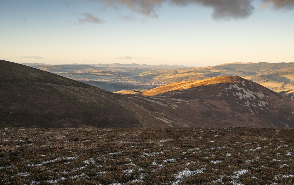 14_View north to Peebles and the distant Pentland Hills from Dead Side