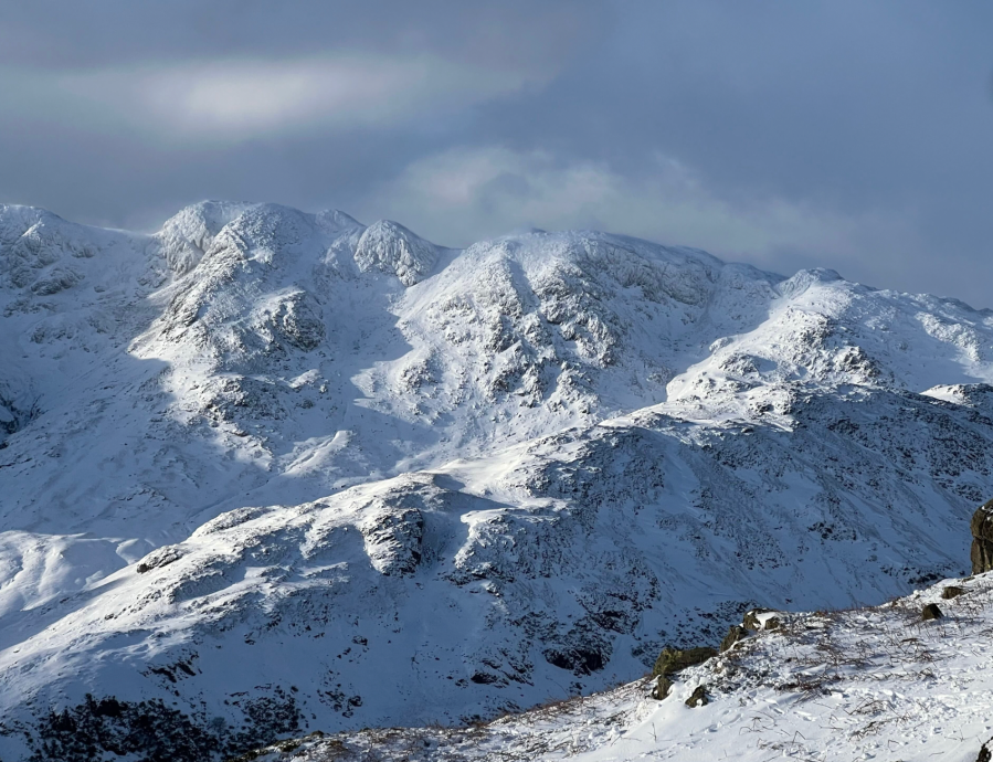 winter Wainwright round - Looking across Langdale to The Band from Loft Crag. Credit: David Johnson / Nicky Oliver