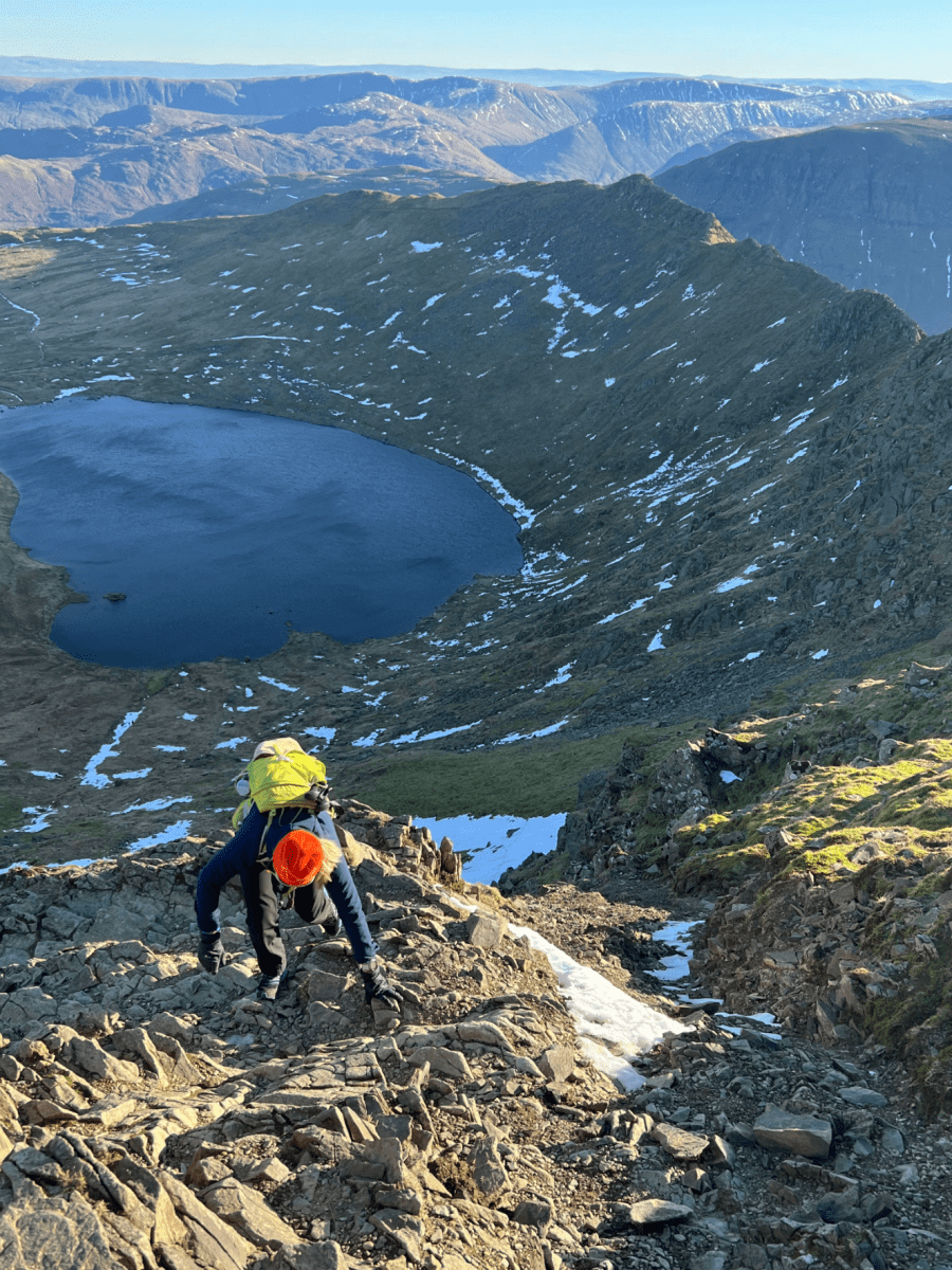 winter Wainwright round - Ascending Swirrall Edge on Helvellyn. Credit: David Johnson / Nicky Oliver