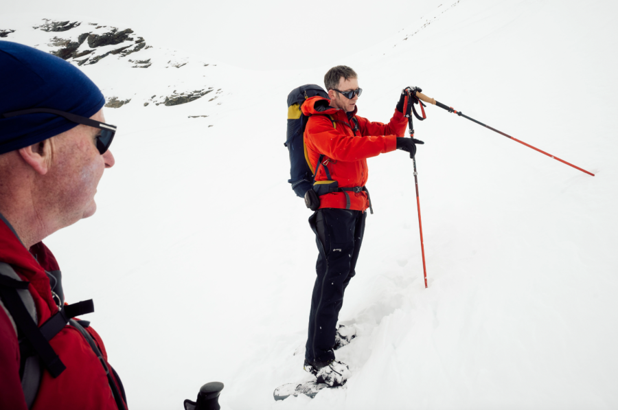Trekking poles can be used to judge slope angle