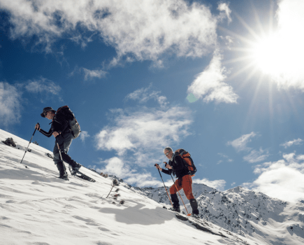 146 Climbing steeply uphill in the full sun is hot work - even in February