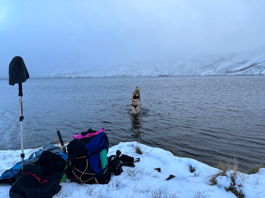 Marisa says you don't need much fancy kit for winter swimming. Credit: Marisa Wray