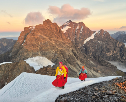 12.*DPSALT* The final steps to the summit. Julia and Elena ascending into the sunrise