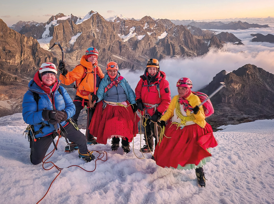 6. Our team gather near the summit of of Pequeño Alpamayo