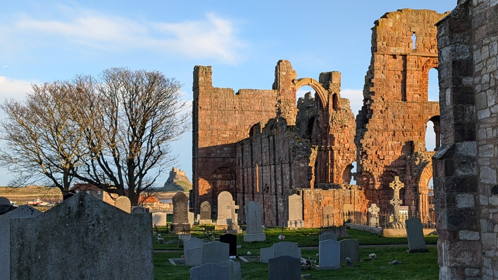 Lindisfarne Priory at sunset