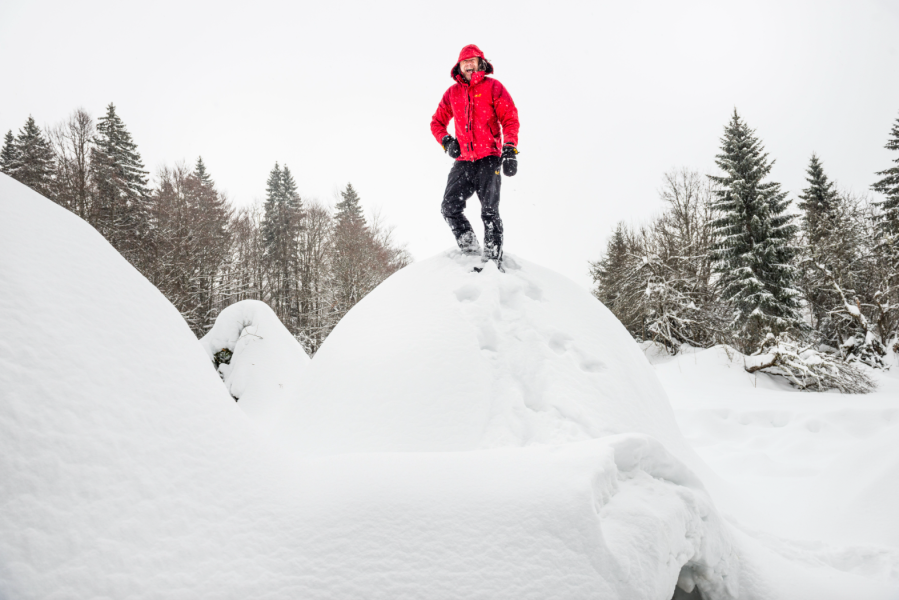 Compacting the snow for the igloo roofs