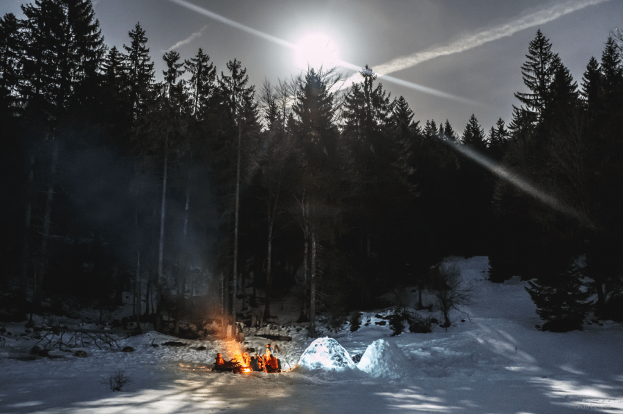 Fire and ice on a Swiss Jura survival skills course. Credit: