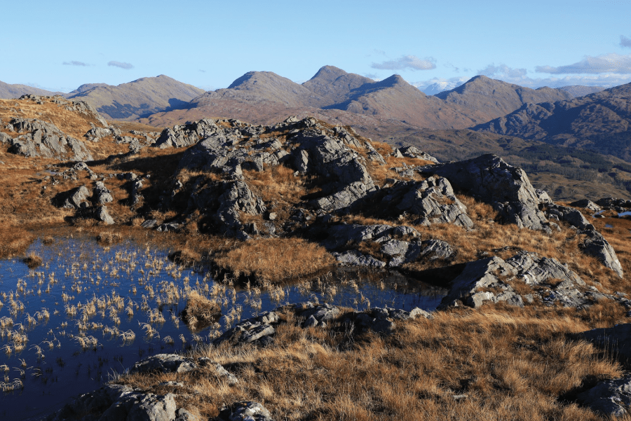 Sgùrr na h-lghinn and Sgùrr a’ Chaorainn from Beinn a’ Chaorainn with distant Ben Nevis (Rab Anderson).JPG