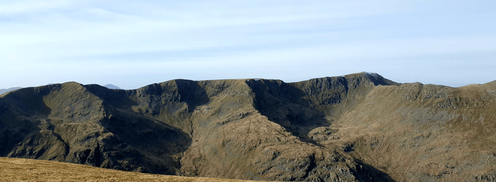 The eastern ridges seen from St Sunday Crag. Helvellyn and Strifding edge are seen to the right.