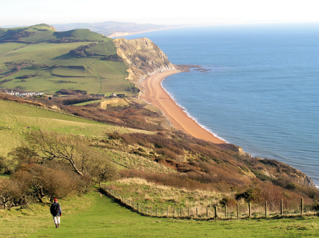 View back over Seatown on climb to Golden Cap