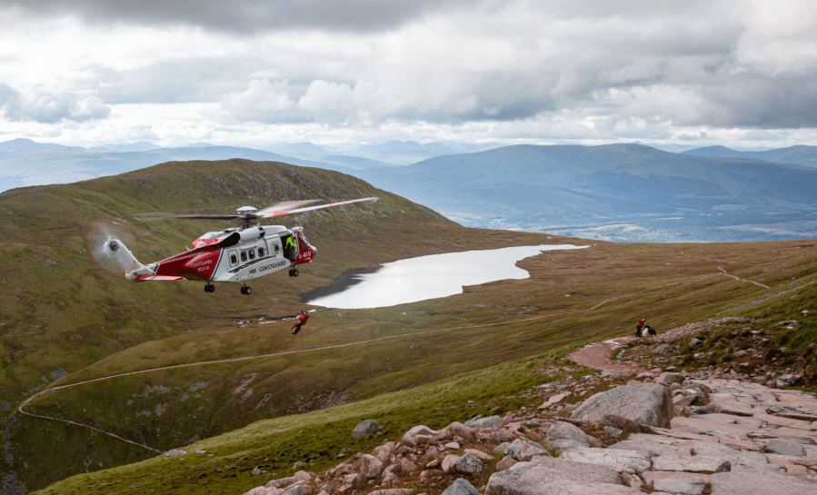 A coastguard helicopeter over Ben Nevis, Scotland. Credit: 108px / Shutterstock