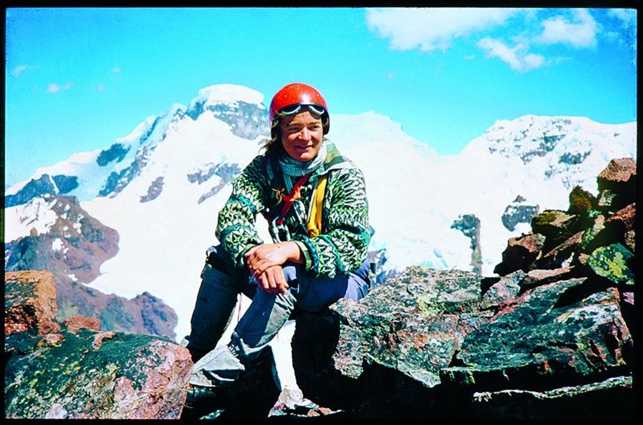 Mountain Style retro outdoor clothing - Kate Dilworth (later Ross) in the Cordillera Carabaya, Peruvian Andes, 1971
