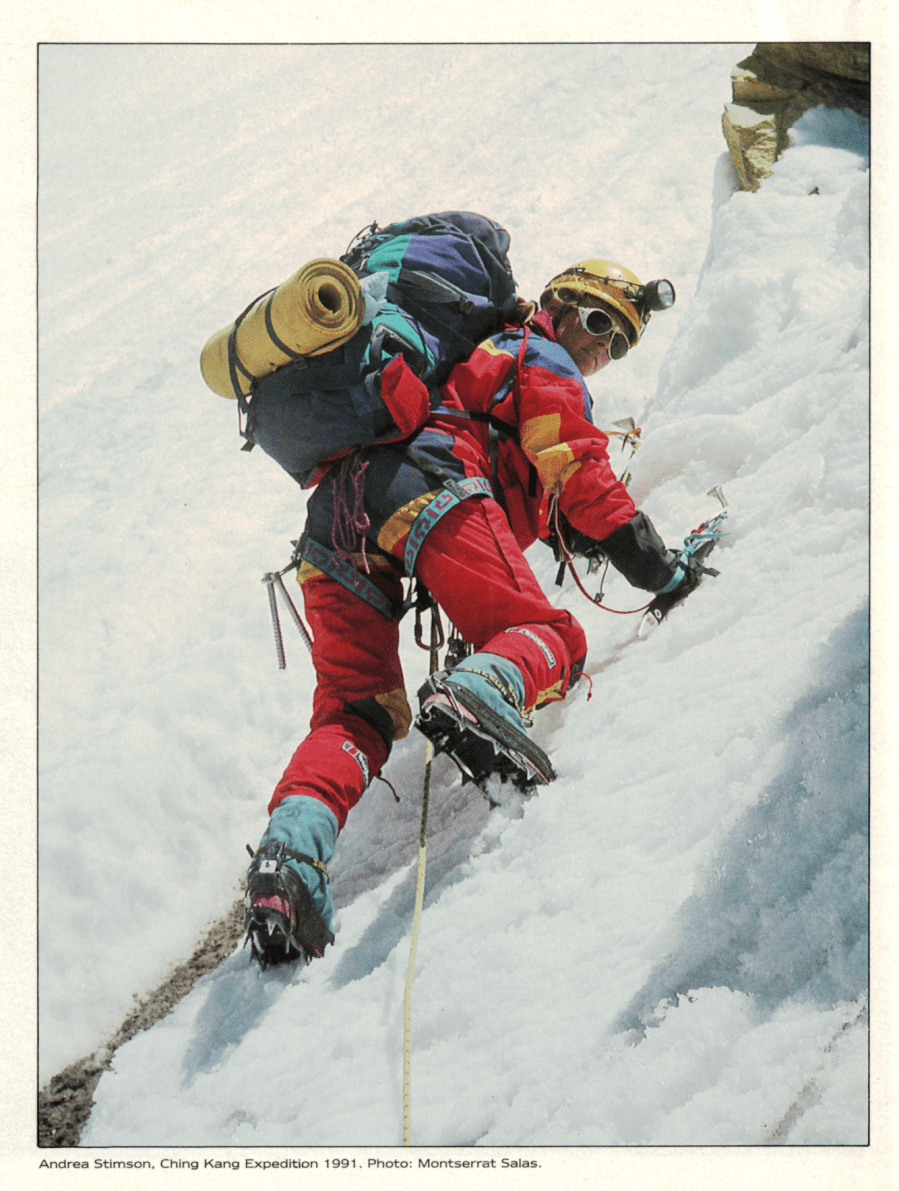 Mountain Style retro outdoor clothing - Andrea Stimson on the Ching Kang Expedition, as featured in the 1992 Berghaus catalogue
