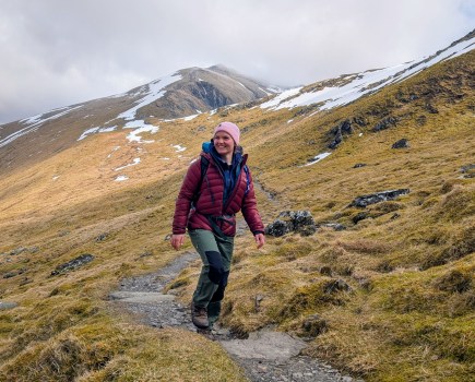 Fliss coming down from Ben Lawers (behind) with Beinn Ghlas just off the image on the right