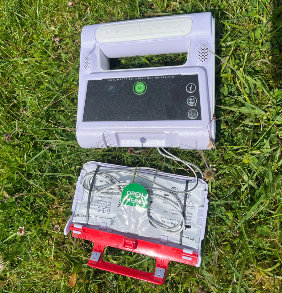 The HeartHero and carry case in the wild. Credit: Kirsty Pallas