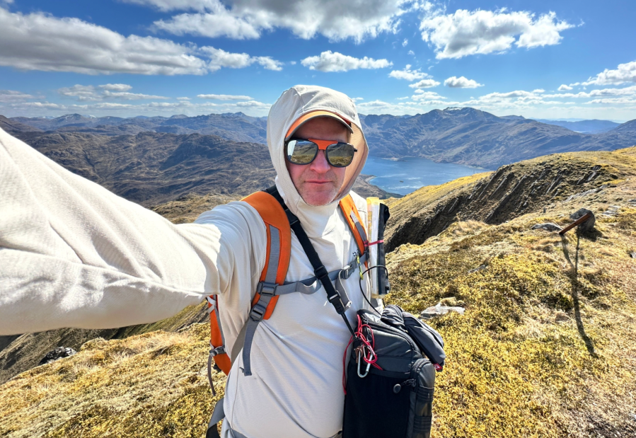 David in Scottish summer mode, testing the Rab Force hoody items in Kintail. Credit: David Lintern