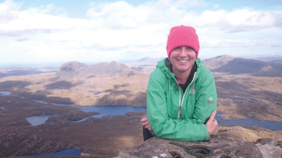 Sarah Jane at the summit of Cul Mor after a year of gruelling cancer treatments. Credit: Sarah Jane Douglas
