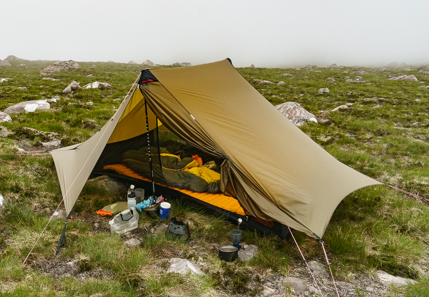 Hilleberg Anaris tent constructed with foggy background