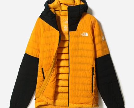 Yellow and black The North Face Summit Series L3 50/50 Hooded Down Jacket